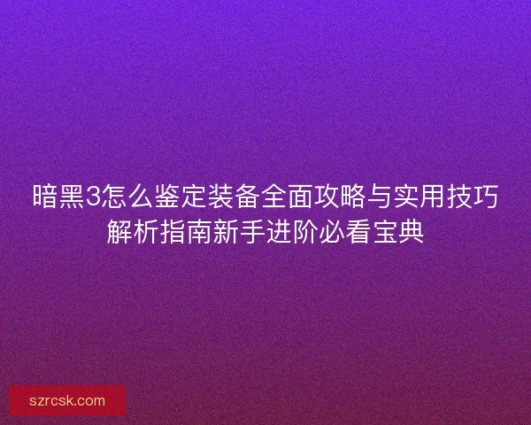 暗黑3怎么鉴定装备全面攻略与实用技巧解析指南新手进阶必看宝典